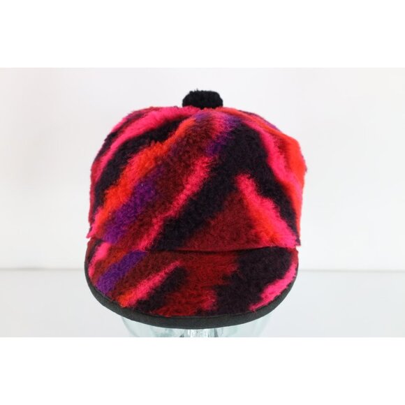 Vtg 70s Boho Chic Hippie Shag Fleece Quilted Pom Fitted Hat Cap Womens 7 1/8 USA - Picture 2 of 9